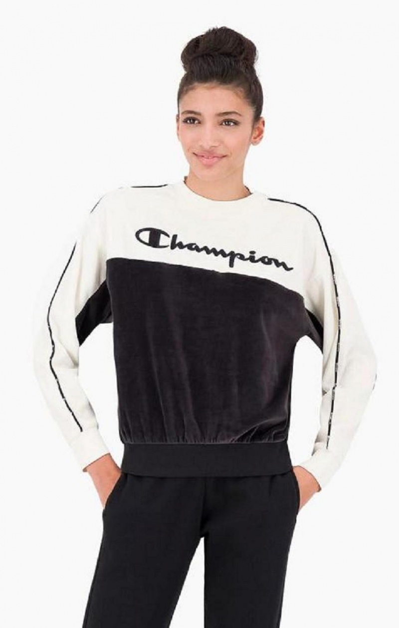 Champion Embroidered Logo Velour Sweatshirt Sweatshirts Dame Sort | 3152-SQLJZ