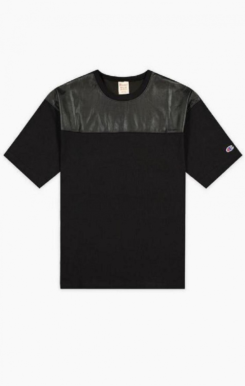 Champion Faux Læder Panel T-Shirt T Shirts Herre Sort | 9235-XELRF