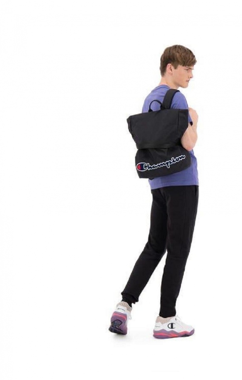 Champion Folding Top Script Logo Backpack Tasker Dame Sort | 6385-WFAPV