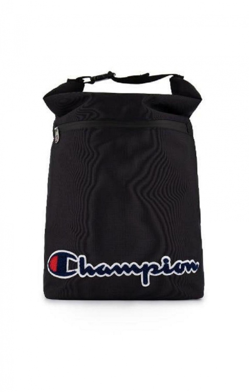 Champion Folding Top Script Logo Backpack Tasker Dame Sort | 6385-WFAPV