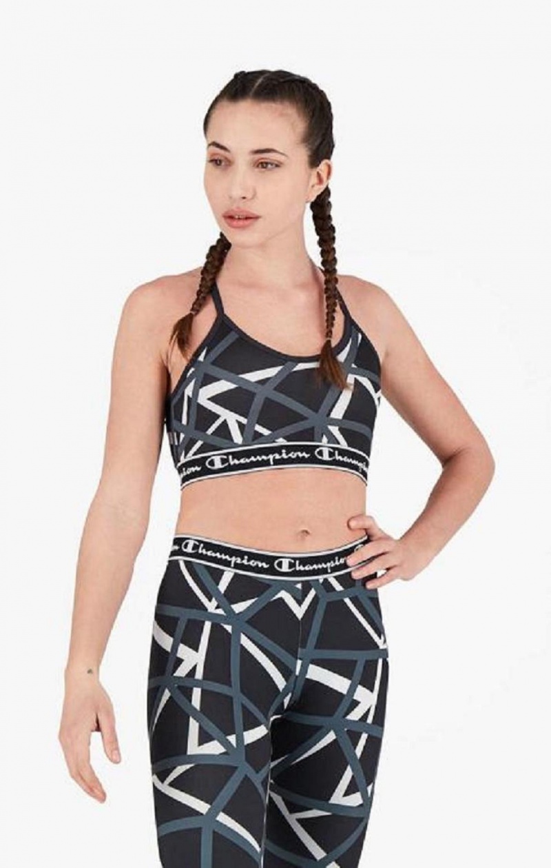 Champion Geometric Print Sports Bra Sports BH Dame Sort | 4891-TCNRF