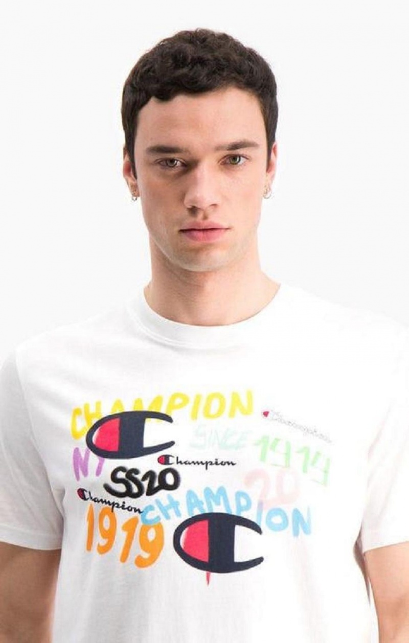 Champion Graffiti Logo Print T-Shirt T Shirts Herre Hvide | 6057-PWSGT