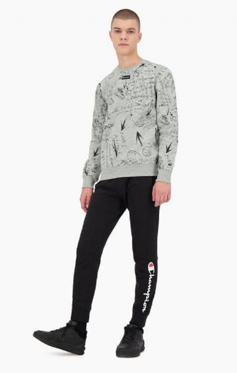 Champion Graffiti Print Crew Neck Sweatshirt Sweatshirts Herre Lysegrå | 1204-EDUTC