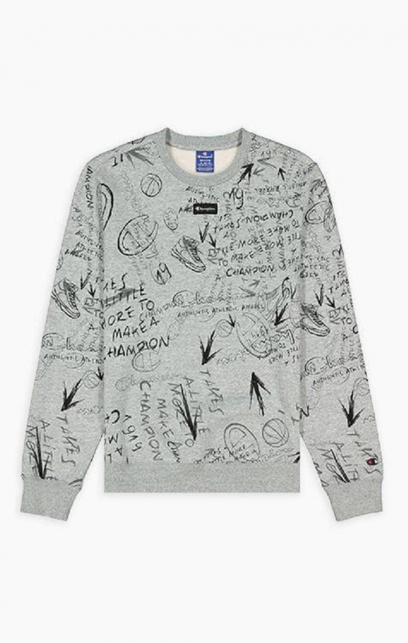 Champion Graffiti Print Crew Neck Sweatshirt Sweatshirts Herre Lysegrå | 1204-EDUTC