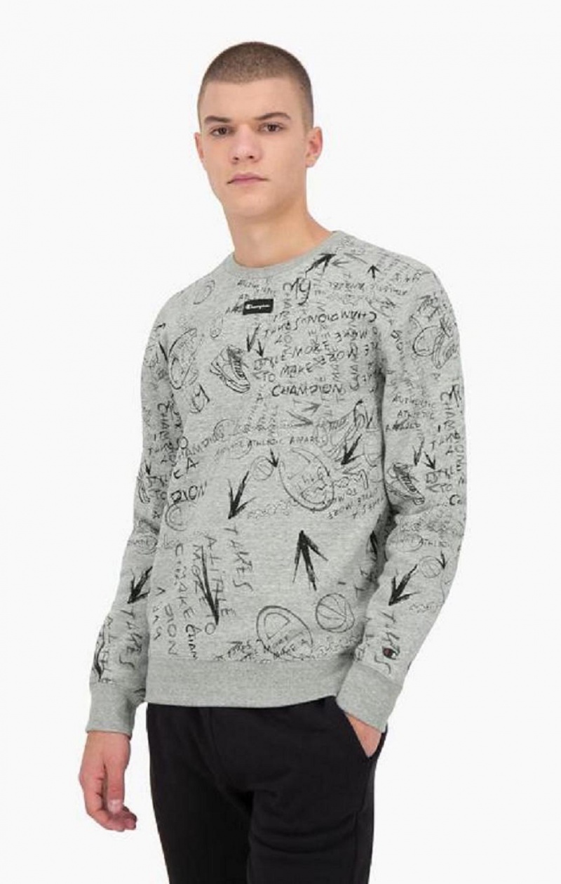 Champion Graffiti Print Crew Neck Sweatshirt Sweatshirts Herre Lysegrå | 1204-EDUTC