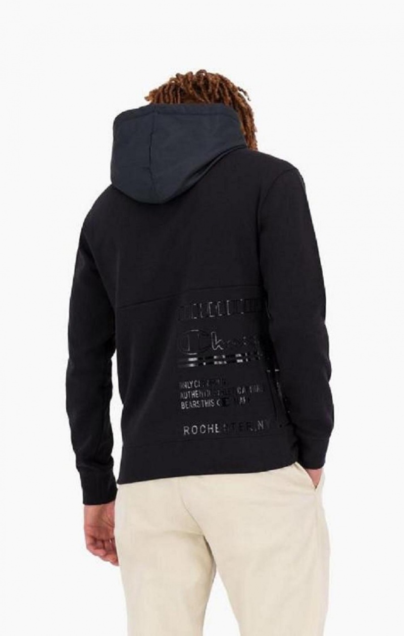 Champion Grafisk Logo Print Polstret Insert Hoodie Hættetrøje Herre Sort | 9780-QJXIL