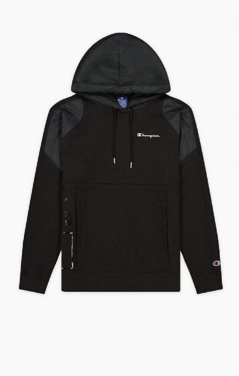 Champion Grafisk Logo Print Polstret Insert Hoodie Hættetrøje Herre Sort | 9780-QJXIL