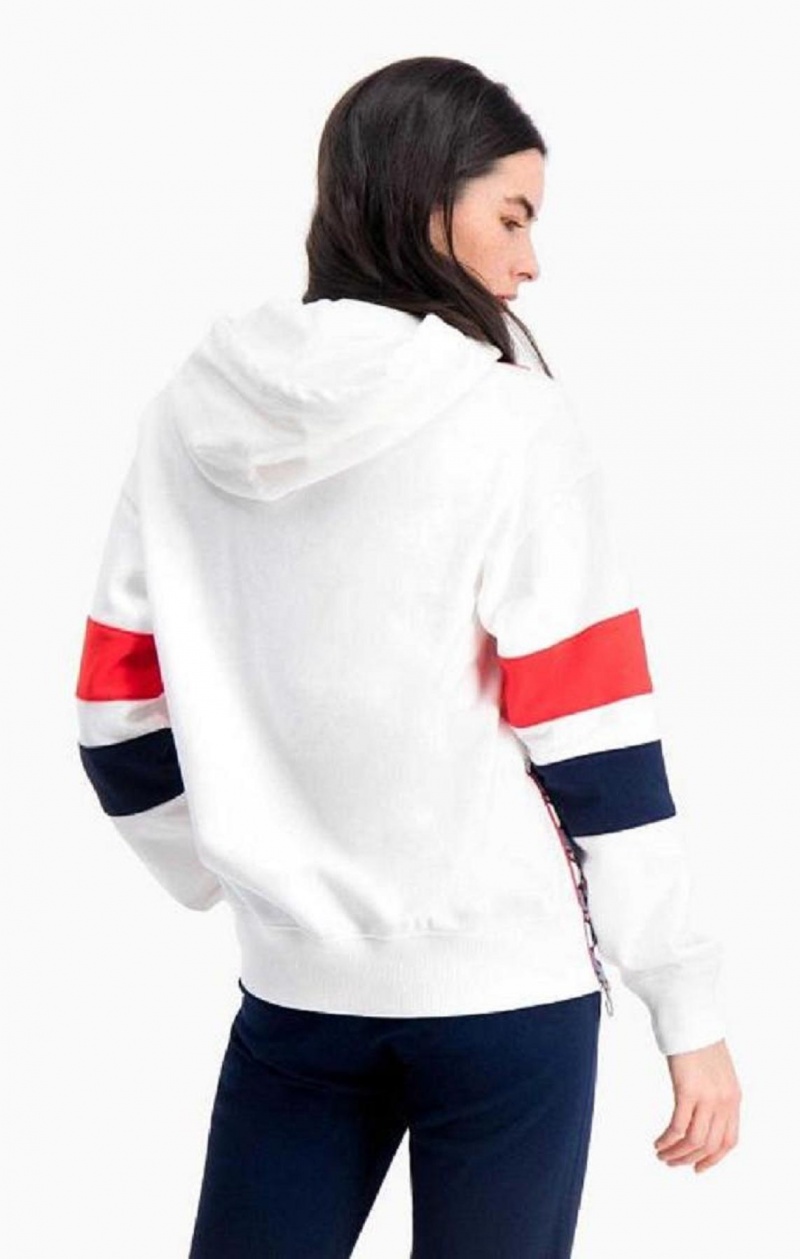 Champion Grafisk Stripe And Colour Block Hoodie Hættetrøje Dame Hvide | 0294-YKTPX