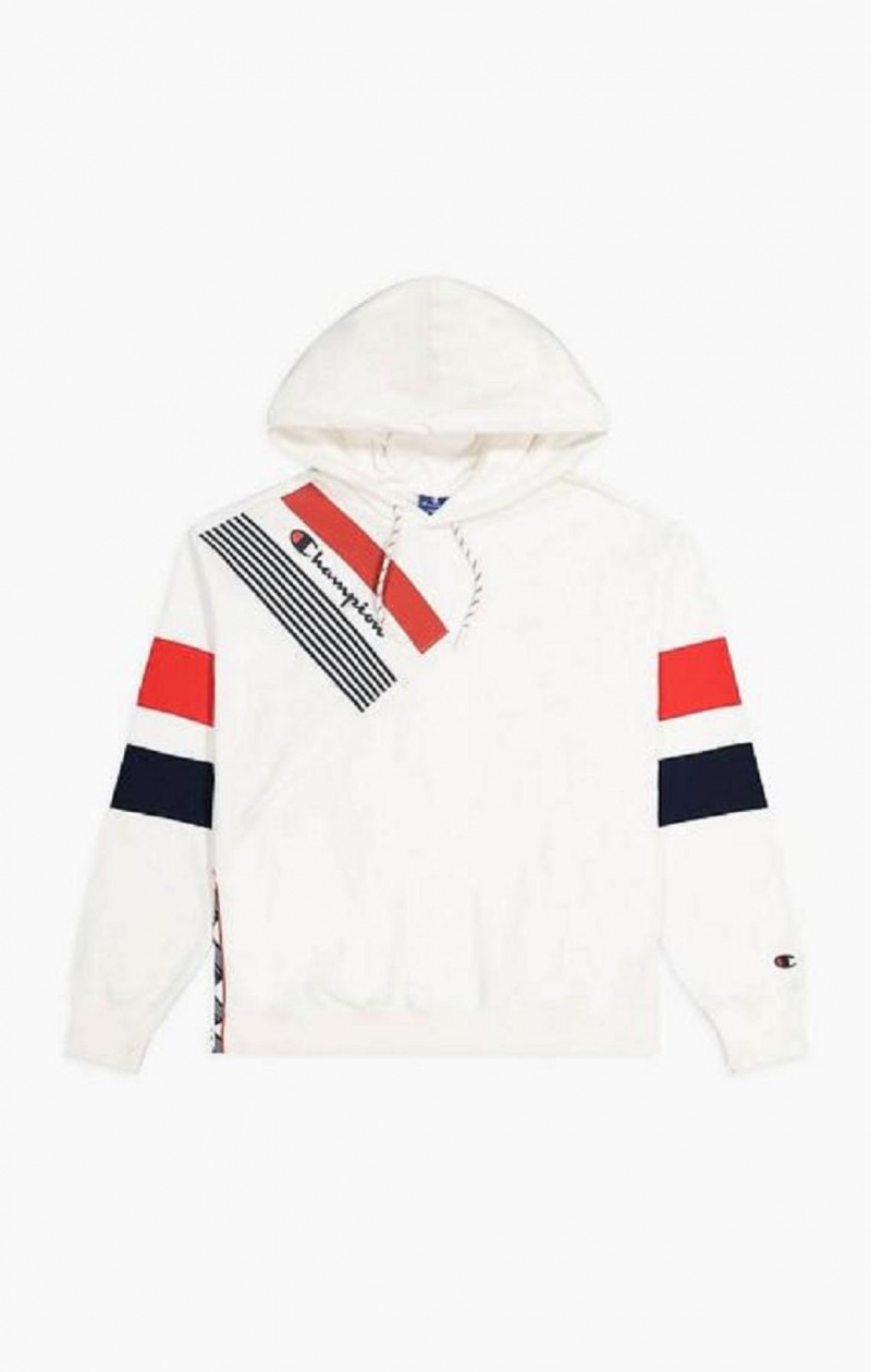 Champion Grafisk Stripe And Colour Block Hoodie Hættetrøje Dame Hvide | 0294-YKTPX