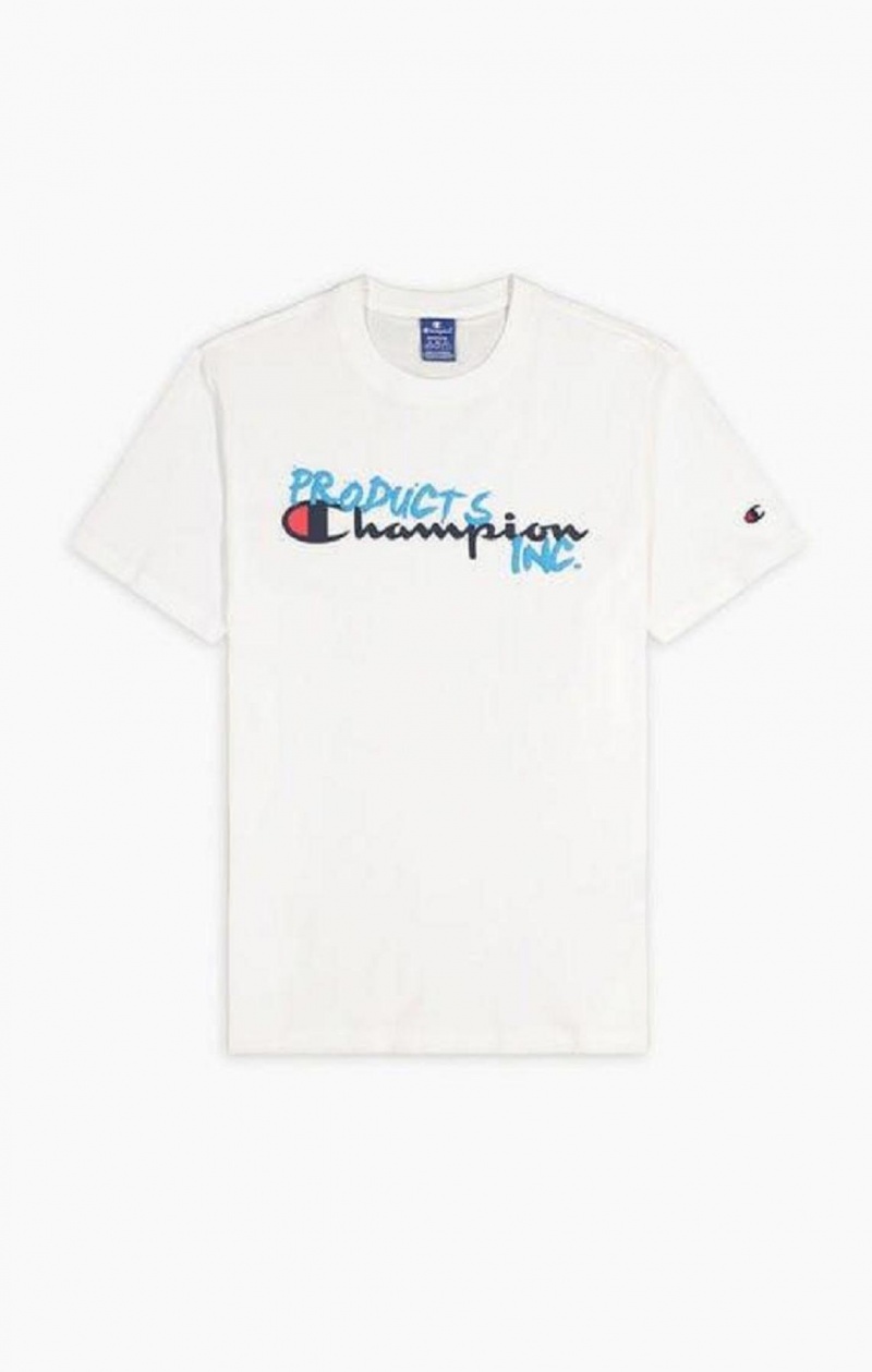 Champion Grafitti Logo Print T-Shirt T Shirts Herre Hvide | 5971-LBSJU