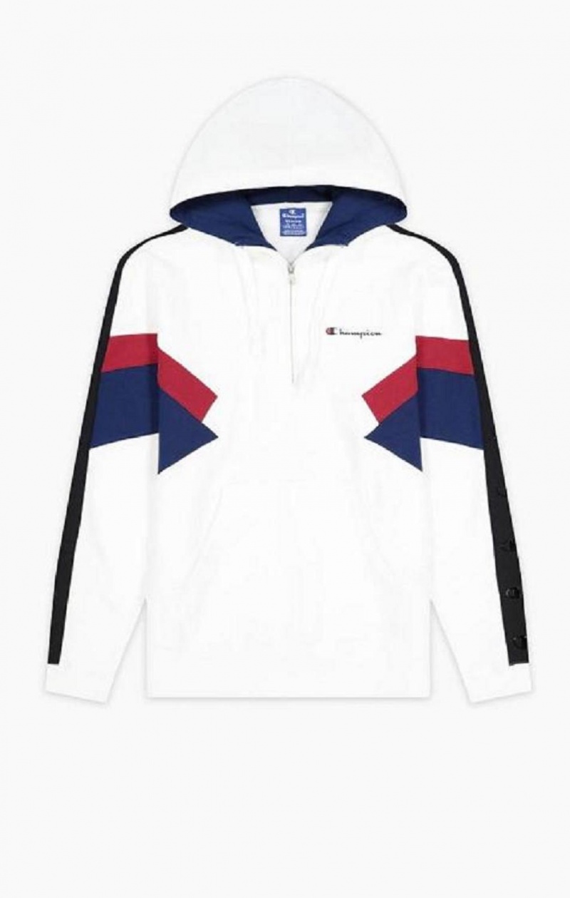 Champion Half Zip-Up Colour Block Hoodie Hættetrøje Herre Hvide | 3140-EAPFO