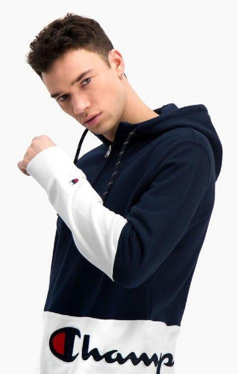 Champion Half Zip-Up Colour Block Hoodie Hættetrøje Herre Mørketurkis | 2301-TMVYO