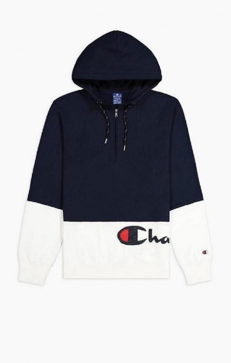 Champion Half Zip-Up Colour Block Hoodie Hættetrøje Herre Mørketurkis | 2301-TMVYO