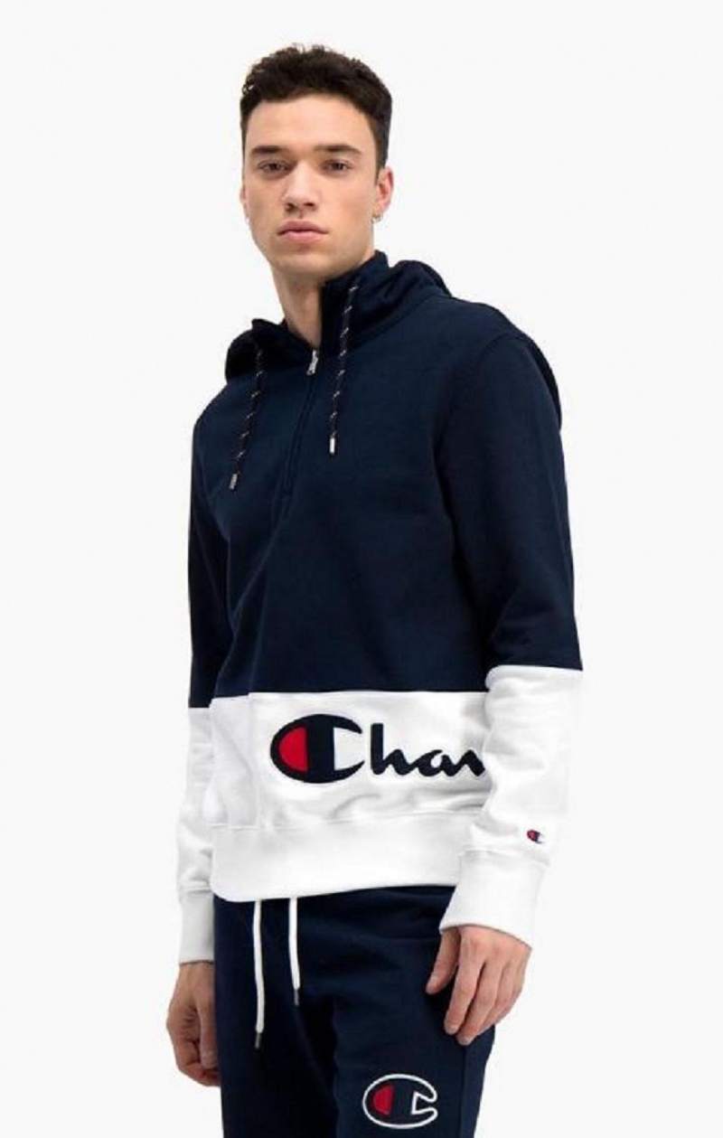 Champion Half Zip-Up Colour Block Hoodie Hættetrøje Herre Mørketurkis | 2301-TMVYO