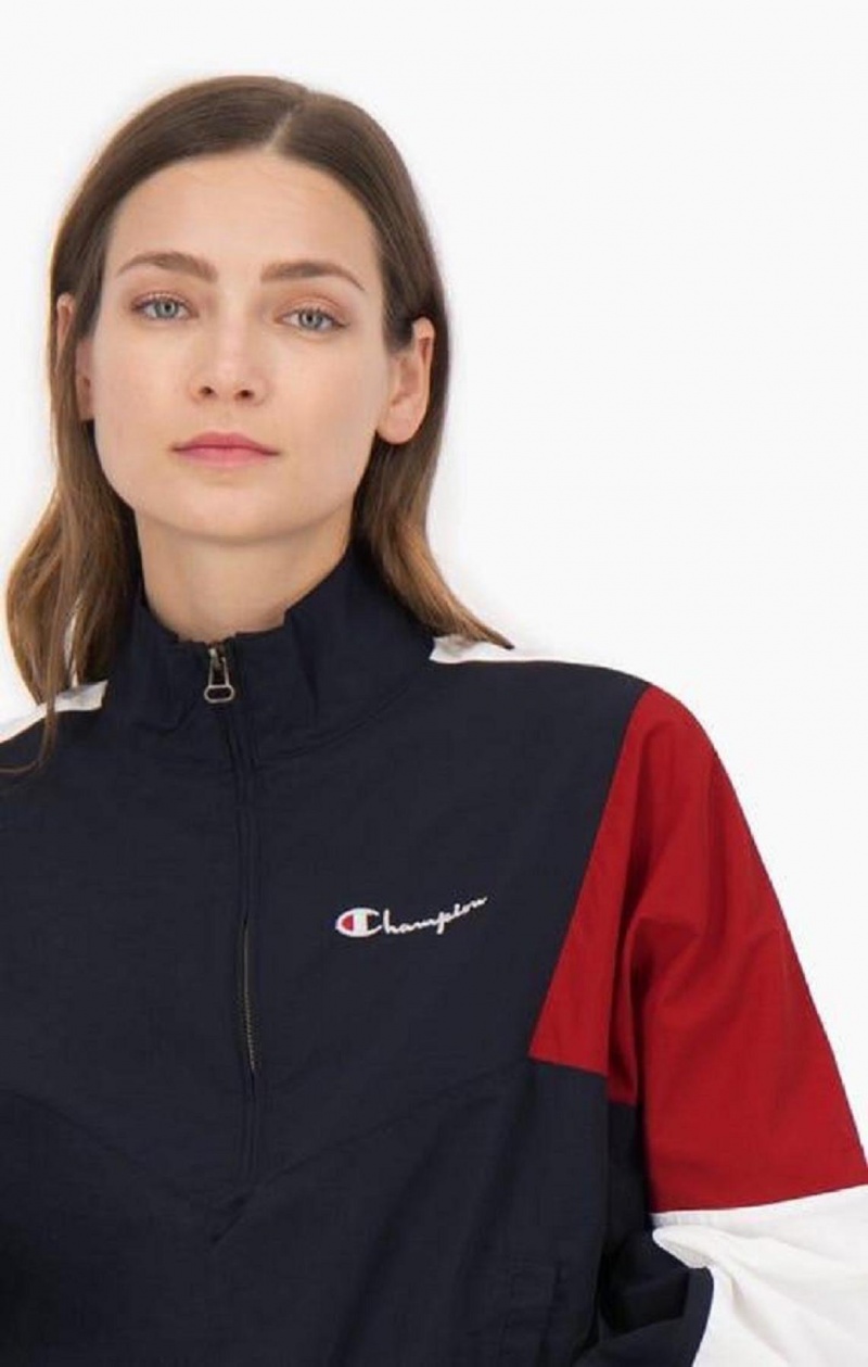 Champion Half Zip-Up Colour Block Track Jacket Jakker Dame Mørkeblå | 6308-FRNGQ