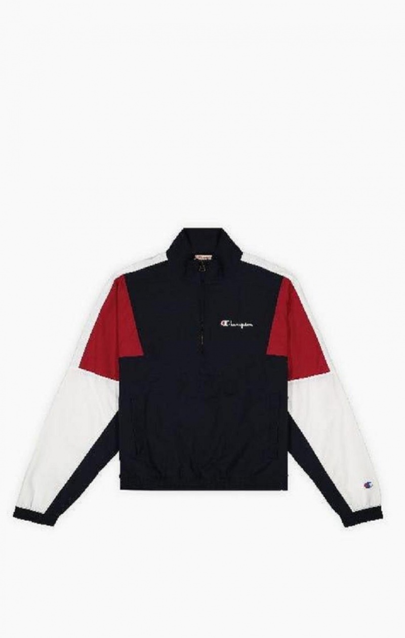 Champion Half Zip-Up Colour Block Track Jacket Jakker Dame Mørkeblå | 6308-FRNGQ