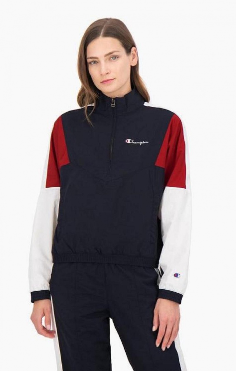 Champion Half Zip-Up Colour Block Track Jacket Jakker Dame Mørkeblå | 6308-FRNGQ