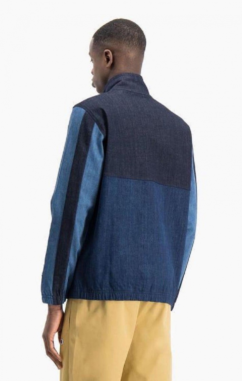 Champion Half Zip-Up Denim Patchwork Sweatshirt Sweatshirts Herre Turkis Blå | 7641-DUXKB