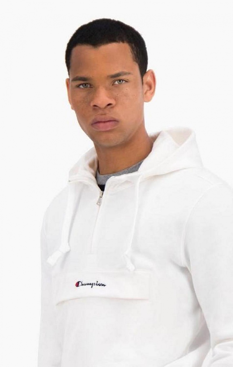 Champion Half Zip-Up Flap Pocket Fleece Hoodie Hættetrøje Herre Hvide | 2615-NMXLR