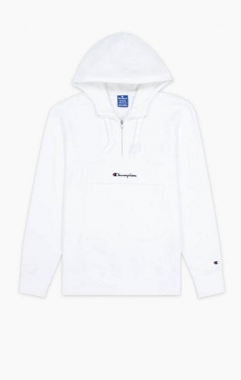 Champion Half Zip-Up Flap Pocket Fleece Hoodie Hættetrøje Herre Hvide | 2615-NMXLR