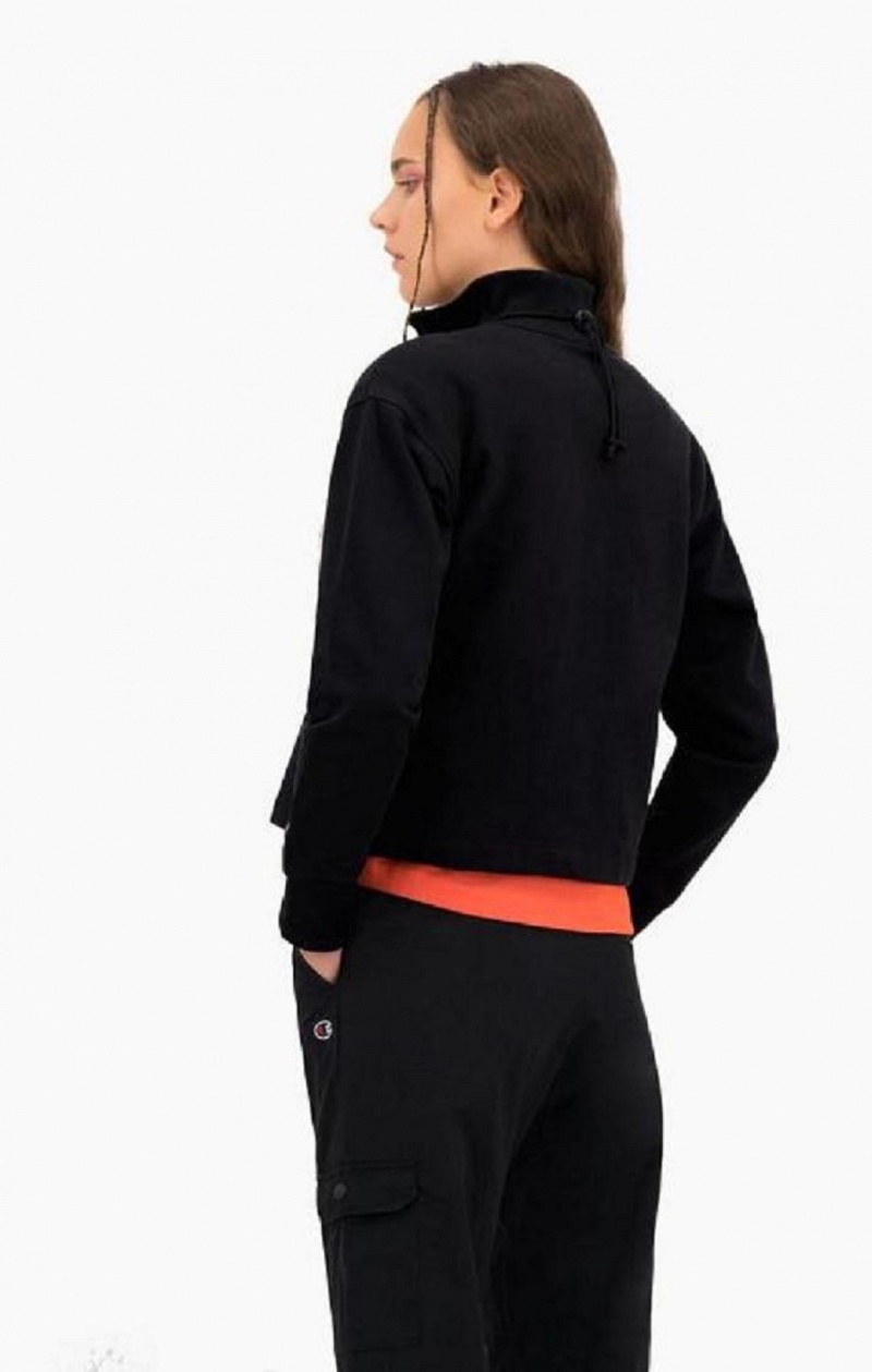 Champion Half Zip-Up High Neck Fleece Cropped Sweatshirt Sweatshirts Dame Sort | 4098-VAKRG