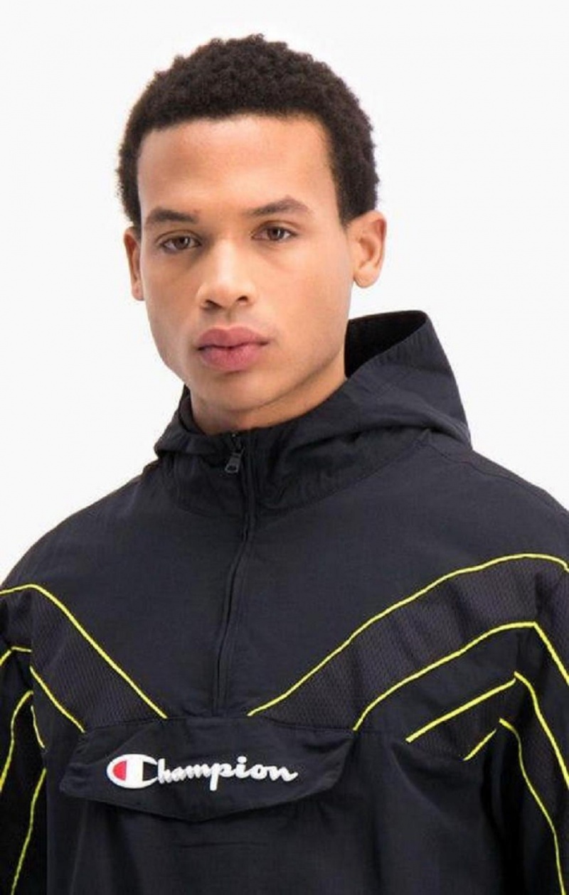 Champion Half Zip-Up Hætte Track Jacket Træningsdragt Herre Sort | 0691-UTONL