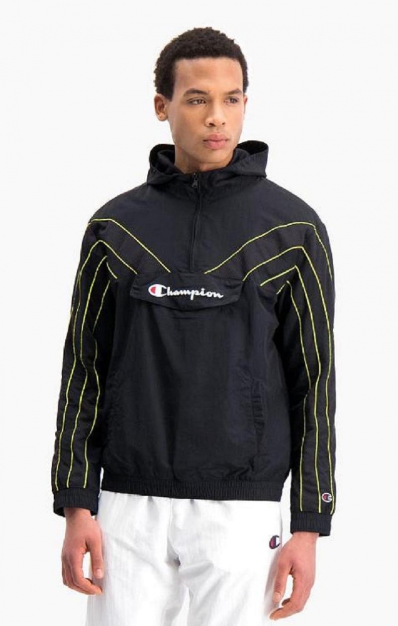 Champion Half Zip-Up Neon Stripe Hætte Track Jacket Hættetrøje Herre Sort | 6305-CBDAX