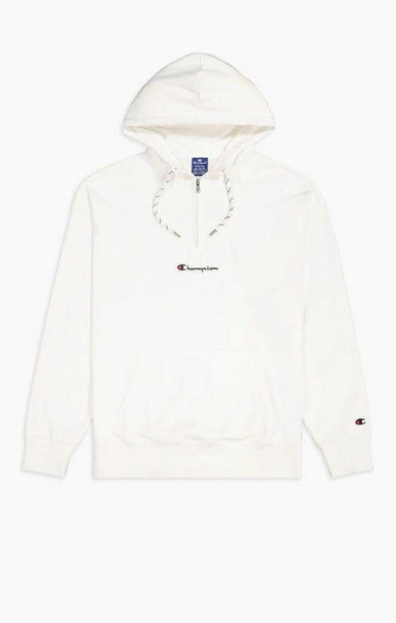 Champion Half Zip-Up Oversized Script Logo Hoodie Hættetrøje Herre Hvide | 7658-AGIDQ