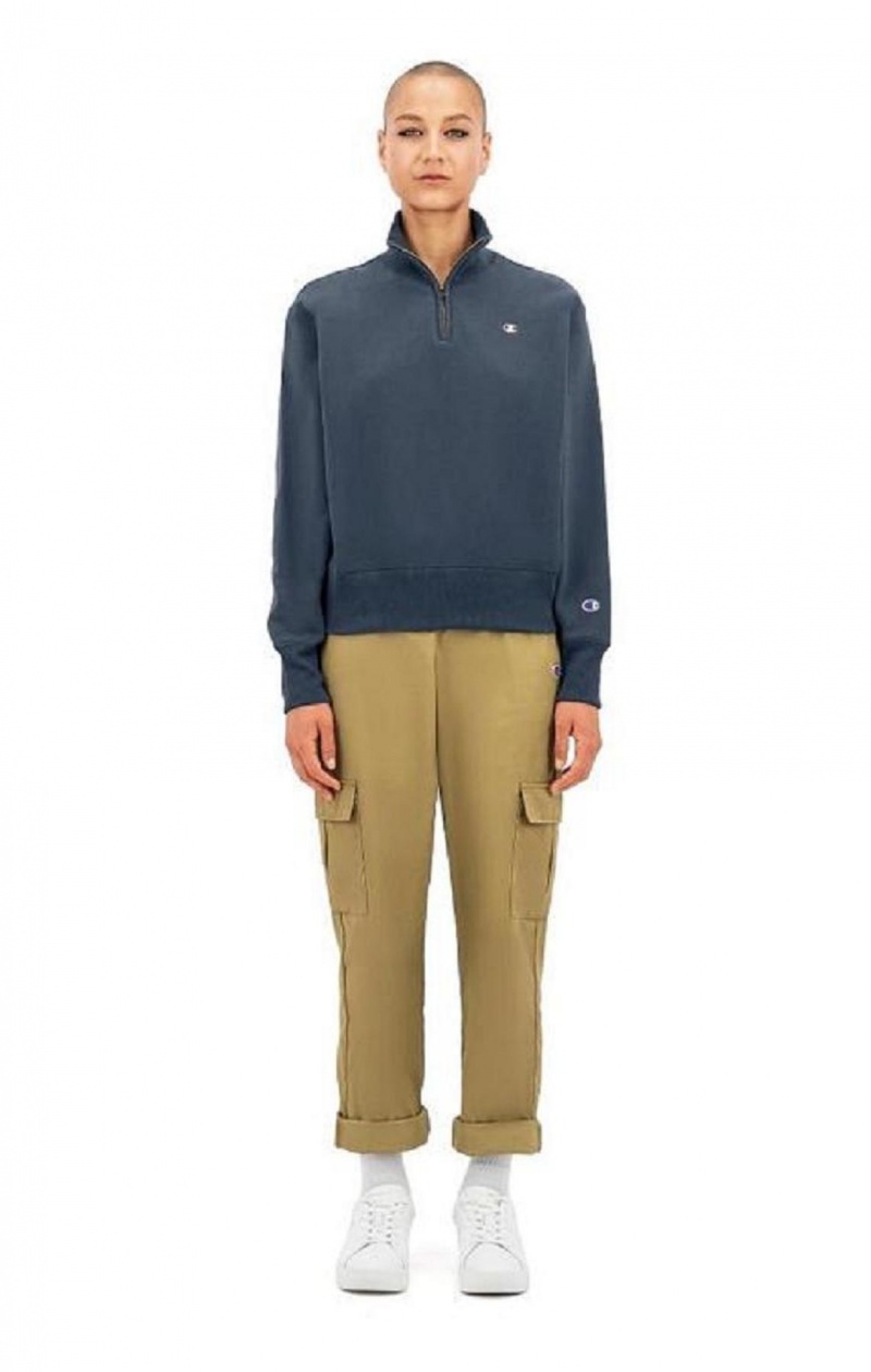 Champion Half Zip-Up Reverse Weave Cropped Sweatshirt Sweatshirts Dame Mørketurkis | 2973-DWJOG