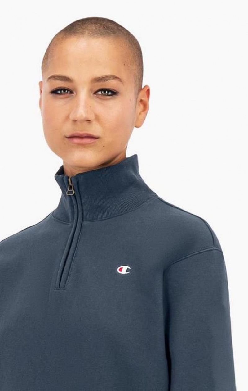 Champion Half Zip-Up Reverse Weave Cropped Sweatshirt Sweatshirts Dame Mørketurkis | 2973-DWJOG