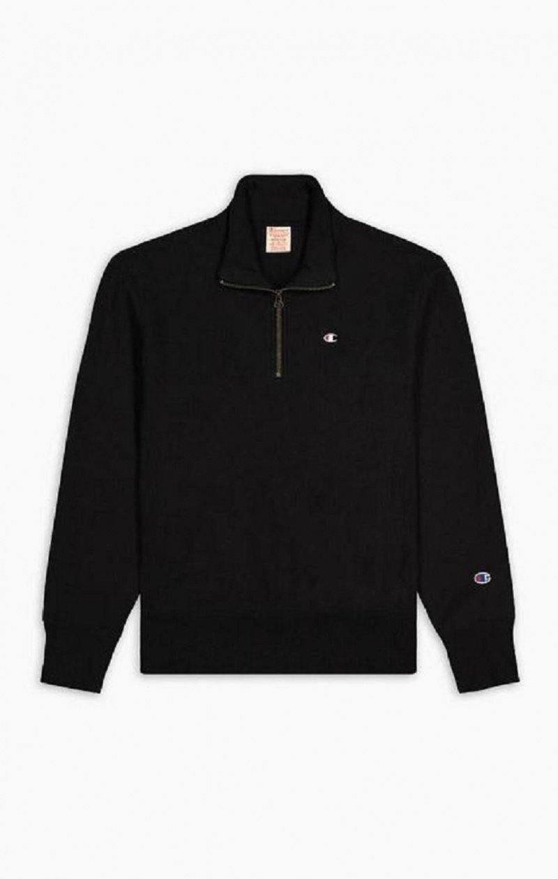 Champion Half Zip-Up Reverse Weave Sweatshirt Sweatshirts Herre Sort | 2980-IFLNY