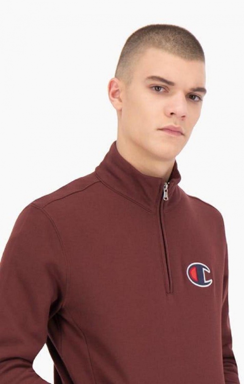 Champion Half Zip-Up Ruskind C Sweatshirt Sweatshirts Herre Brune | 8246-DHAET