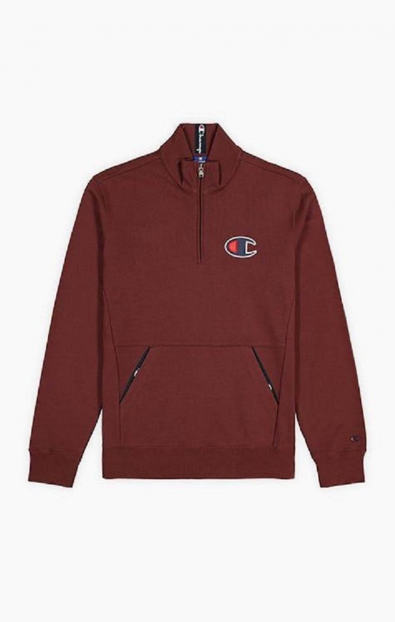 Champion Half Zip-Up Ruskind C Sweatshirt Sweatshirts Herre Brune | 8246-DHAET