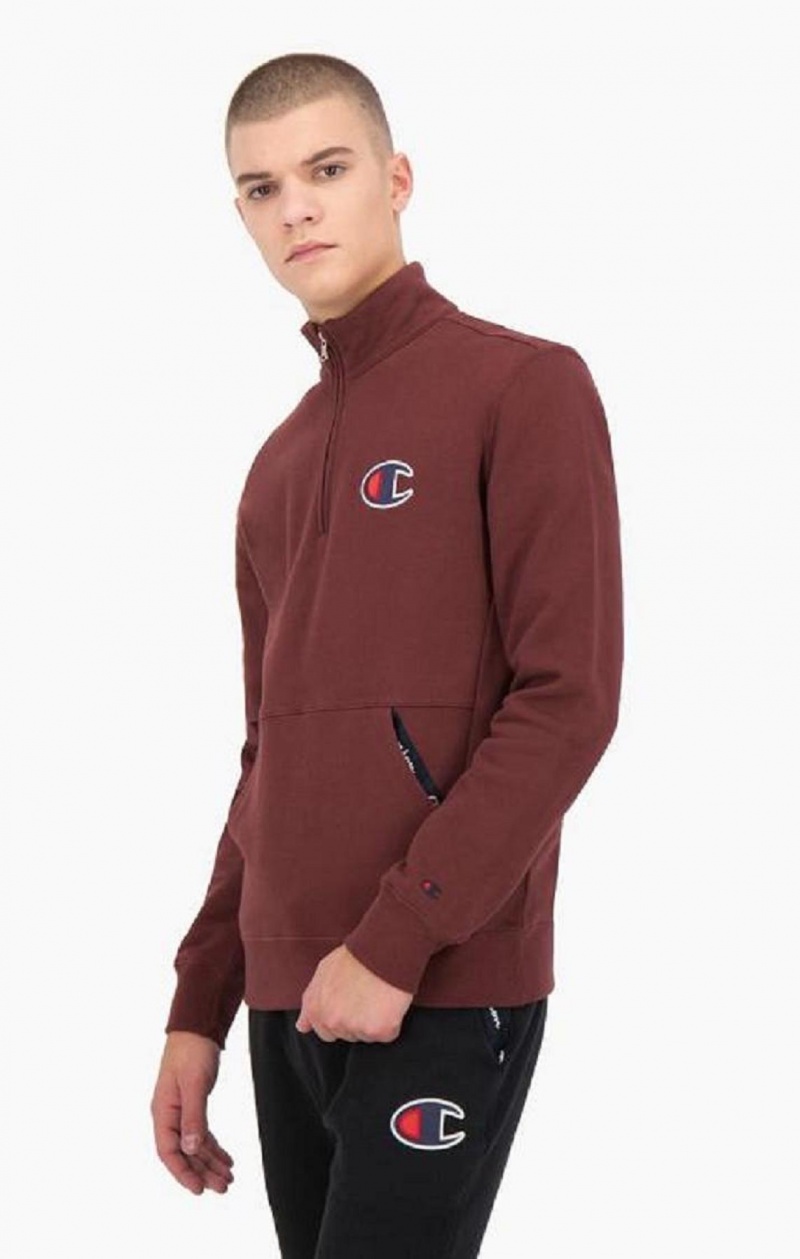 Champion Half Zip-Up Ruskind C Sweatshirt Sweatshirts Herre Brune | 8246-DHAET