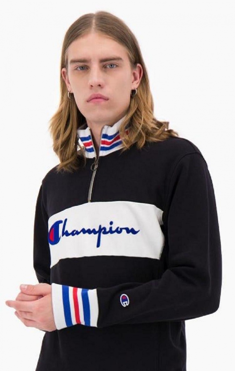 Champion Half Zip-Up Script Logo Sweatshirt Sweatshirts Herre Sort | 1549-XBZAS