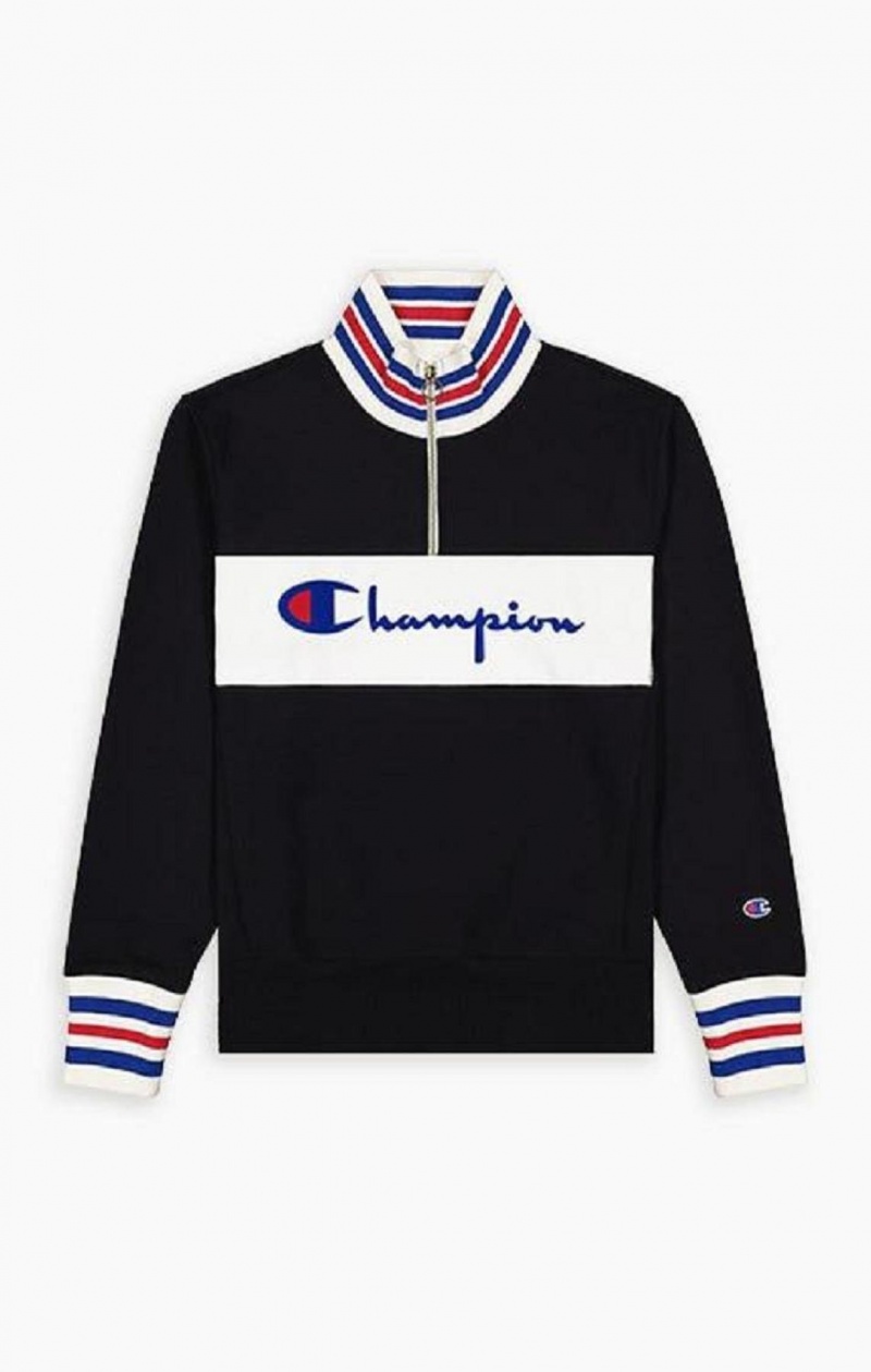 Champion Half Zip-Up Script Logo Sweatshirt Sweatshirts Herre Sort | 1549-XBZAS