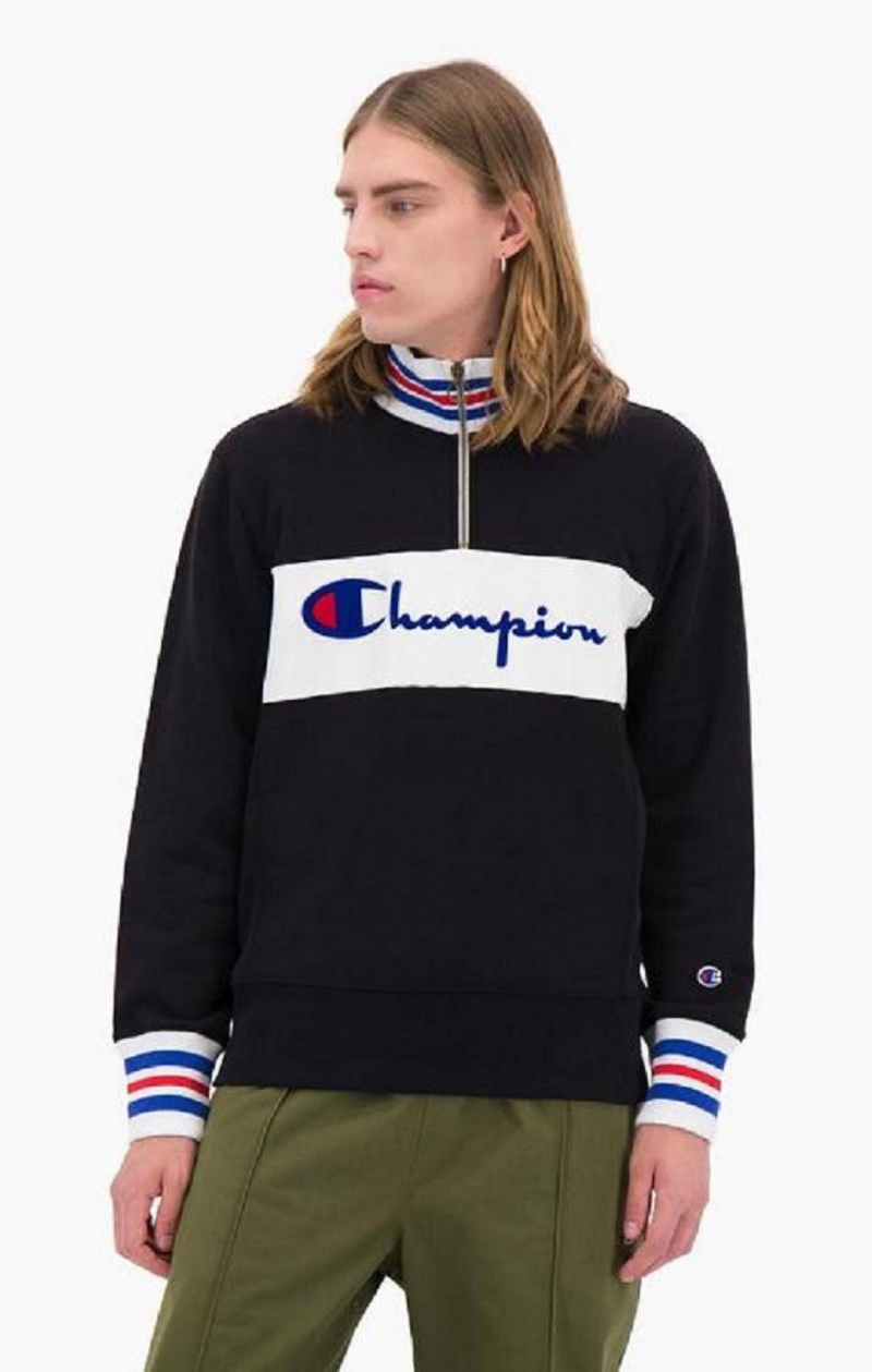 Champion Half Zip-Up Script Logo Sweatshirt Sweatshirts Herre Sort | 1549-XBZAS