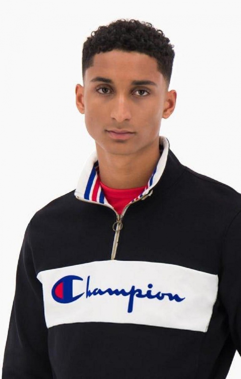 Champion Half Zip-Up Script Logo Sweatshirt Sweatshirts Herre Sort | 0596-PVFKX