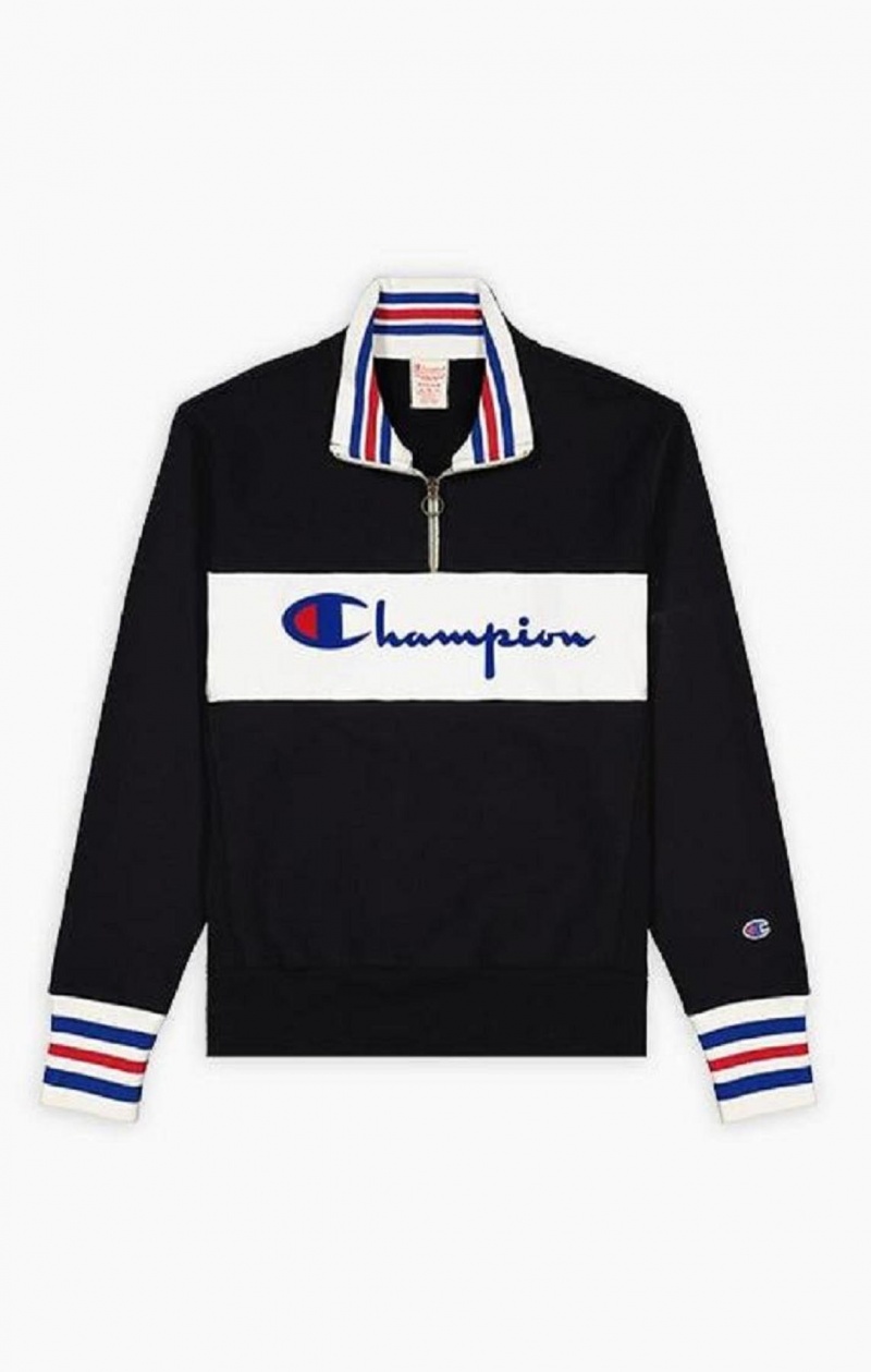 Champion Half Zip-Up Script Logo Sweatshirt Sweatshirts Herre Sort | 0596-PVFKX