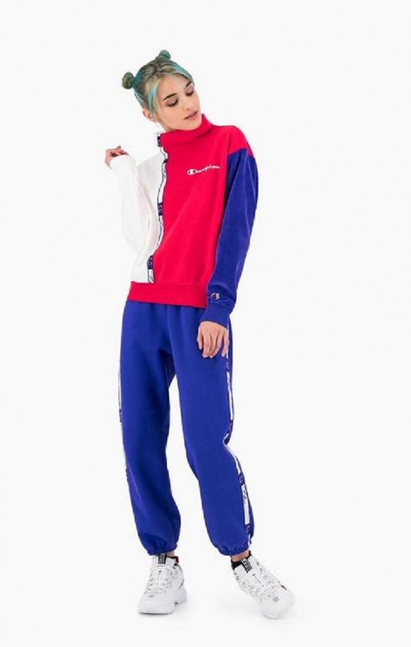 Champion High Neck Colour Block Retro Sweatshirt Sweatshirts Dame Rød Hvide | 7821-TECDJ