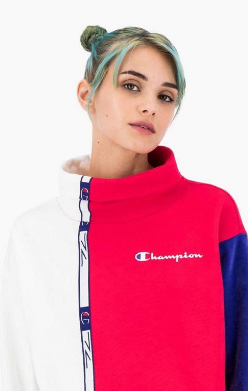 Champion High Neck Colour Block Retro Sweatshirt Sweatshirts Dame Rød Hvide | 7821-TECDJ