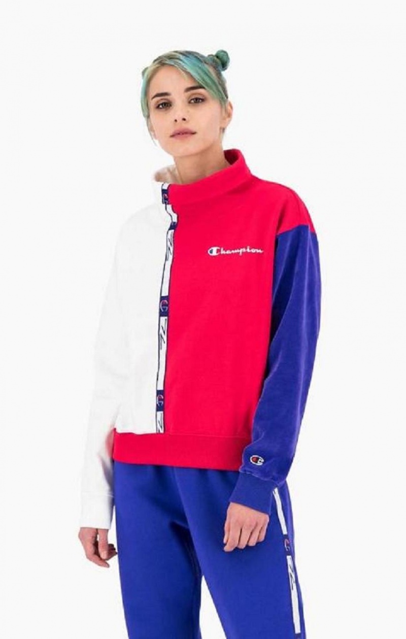 Champion High Neck Colour Block Retro Sweatshirt Sweatshirts Dame Rød Hvide | 7821-TECDJ