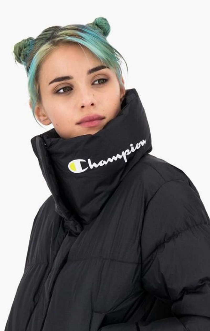 Champion High Neck Cropped Panel Jacket Jakker Dame Sort | 4062-XHBSL