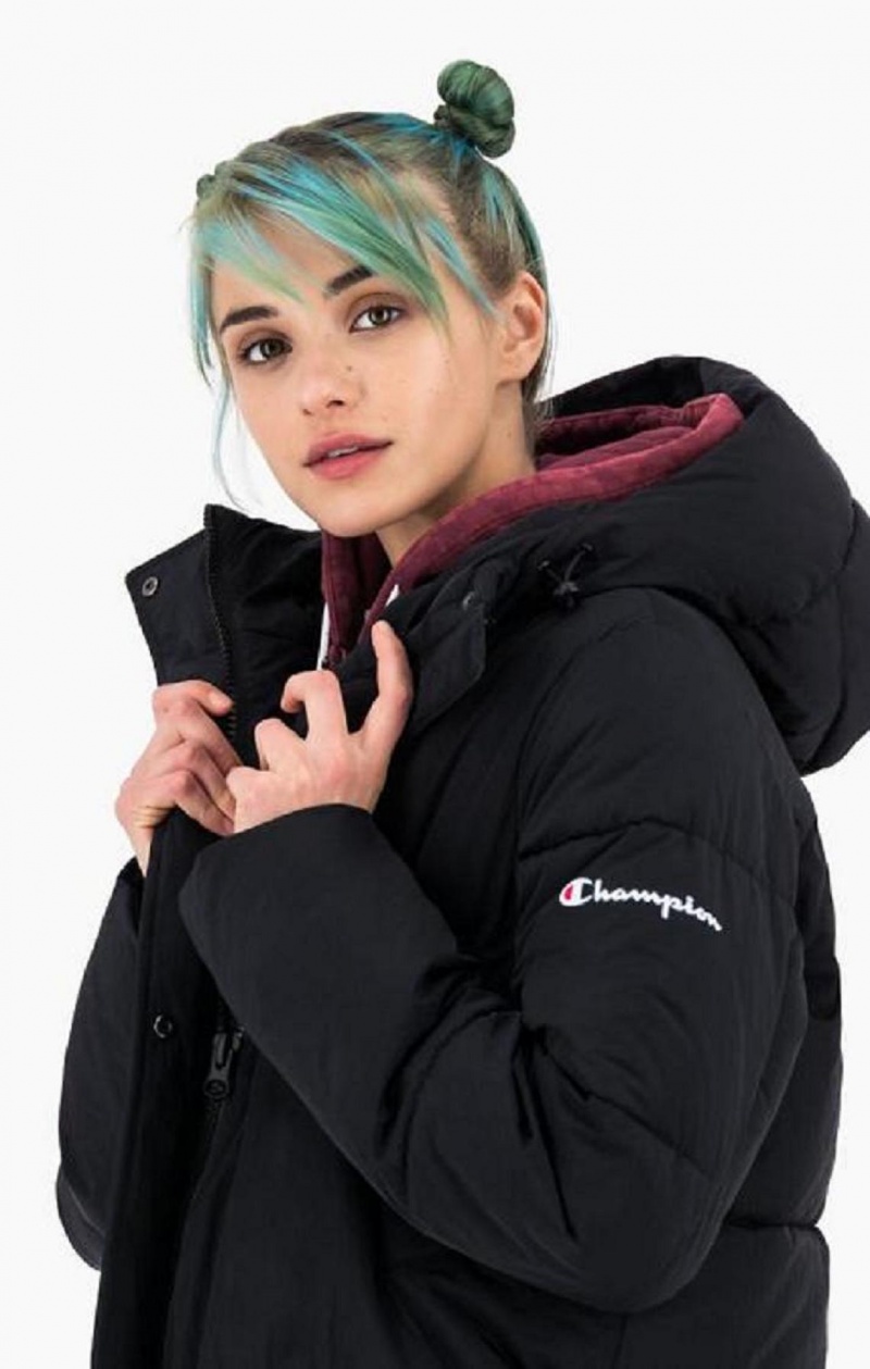 Champion Hætte Long Parka Coat Jakker Dame Sort | 1290-EVYZI