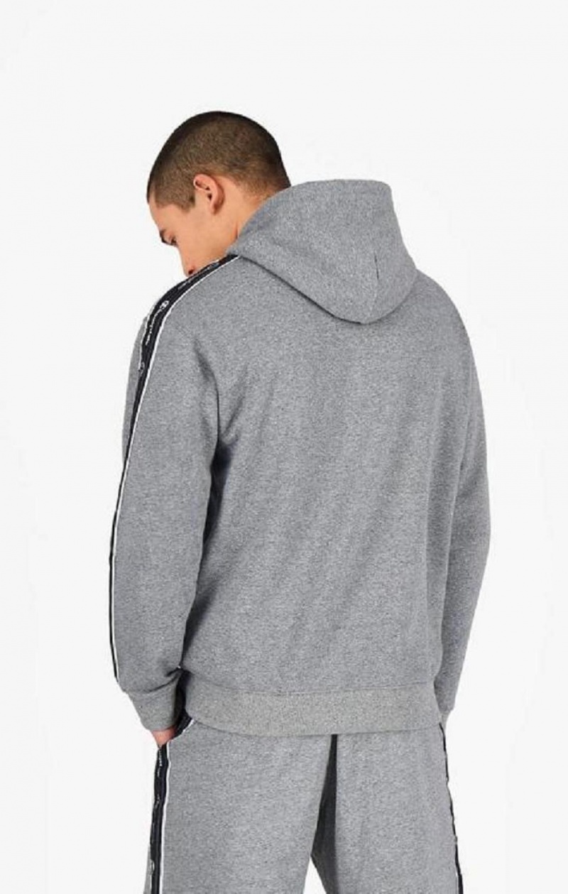 Champion Jacquard Logo Tape Hoodie Hættetrøje Herre Mørkegrå | 4502-OAZSR