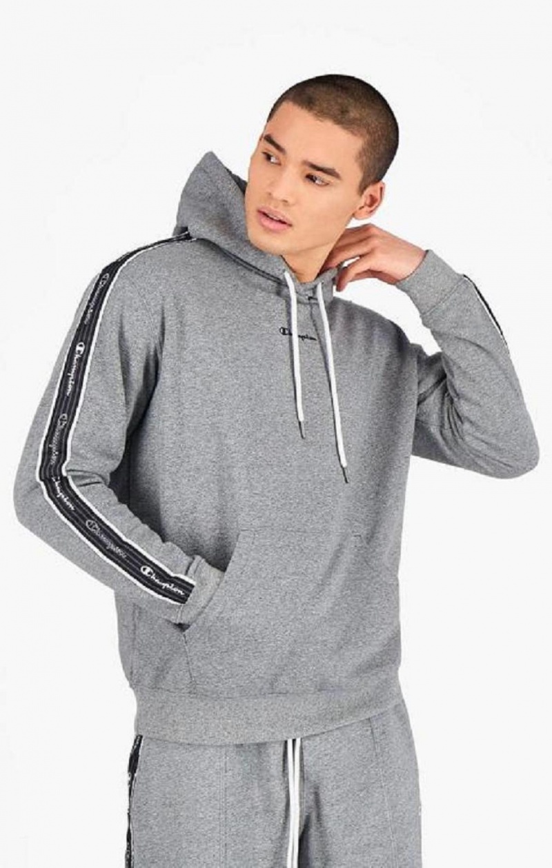 Champion Jacquard Logo Tape Hoodie Hættetrøje Herre Mørkegrå | 4502-OAZSR