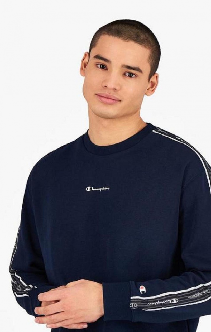 Champion Jacquard Logo Tape Sweatshirt Sweatshirts Herre Mørkeblå | 1479-GRWMP