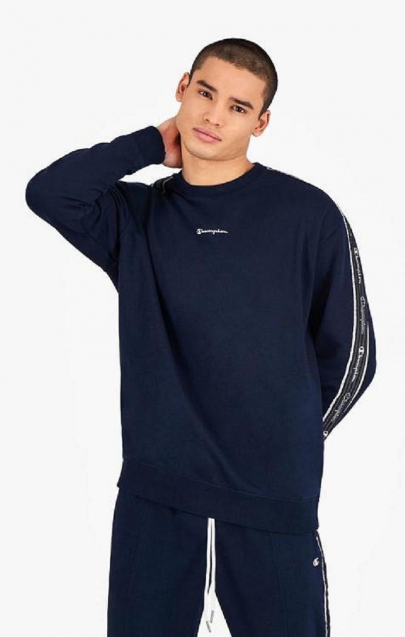 Champion Jacquard Logo Tape Sweatshirt Sweatshirts Herre Mørkeblå | 1479-GRWMP