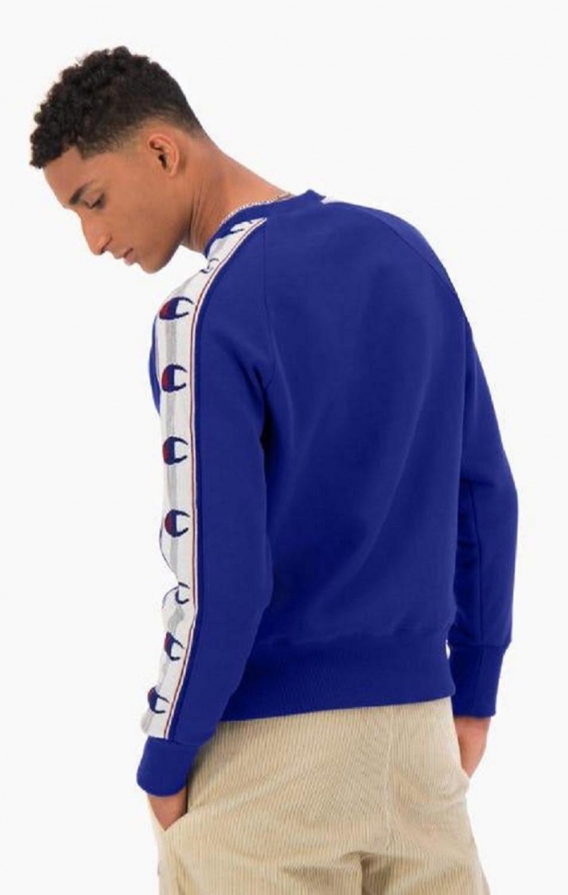 Champion Jacquard Logo Tape Sweatshirt Sweatshirts Herre Blå | 1283-RJXPG