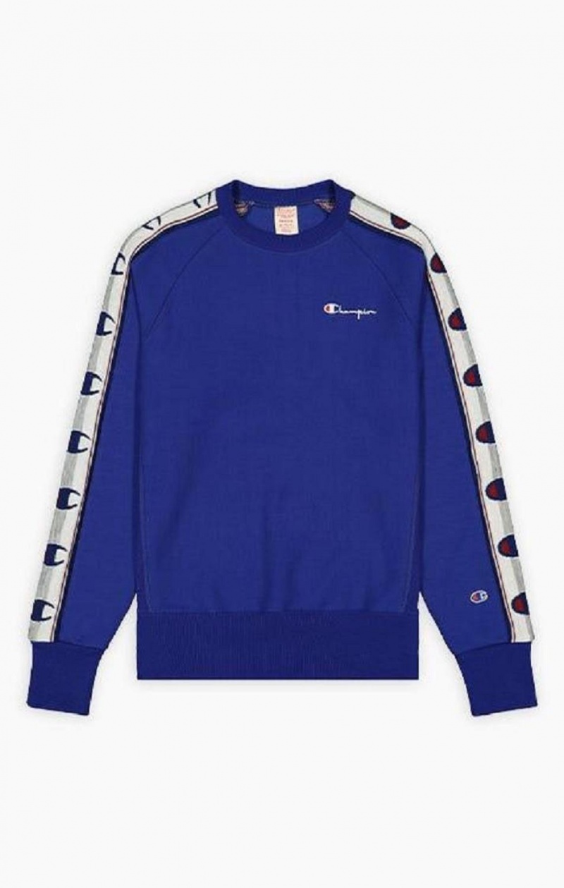 Champion Jacquard Logo Tape Sweatshirt Sweatshirts Herre Blå | 1283-RJXPG